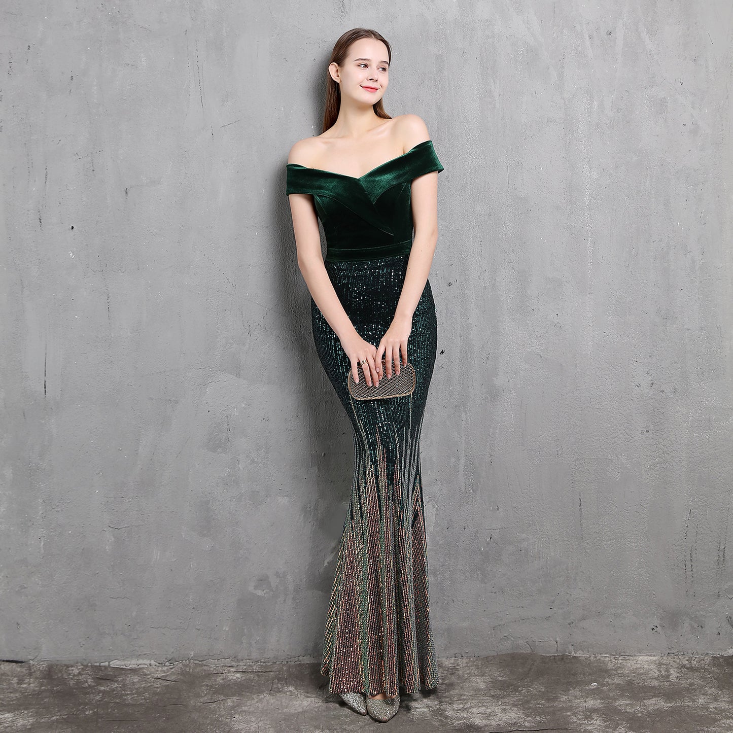 Fishtail Evening Dress for Women Elegant Banquet Annual Meeting Elegant Velvet Queen Formal Gown