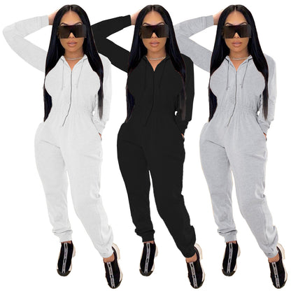 Hooded sports jumpsuit