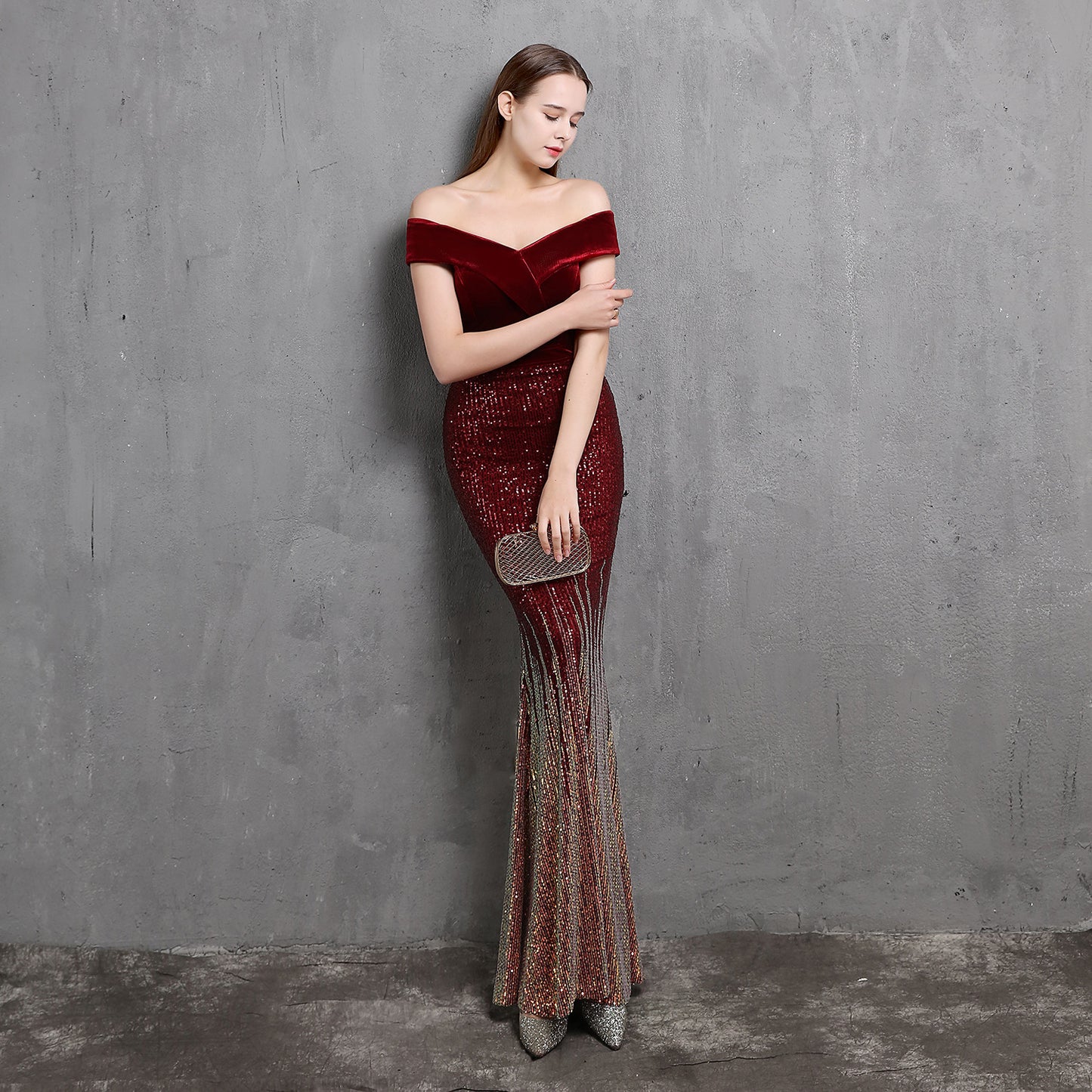 Fishtail Evening Dress for Women Elegant Banquet Annual Meeting Elegant Velvet Queen Formal Gown