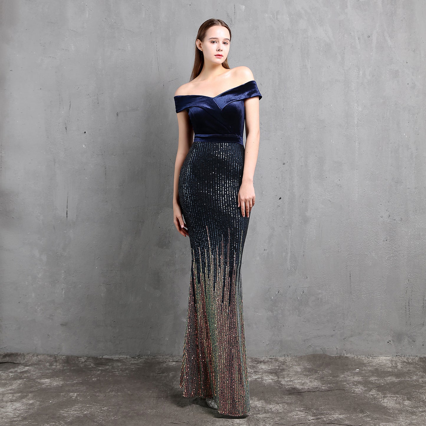 Fishtail Evening Dress for Women Elegant Banquet Annual Meeting Elegant Velvet Queen Formal Gown