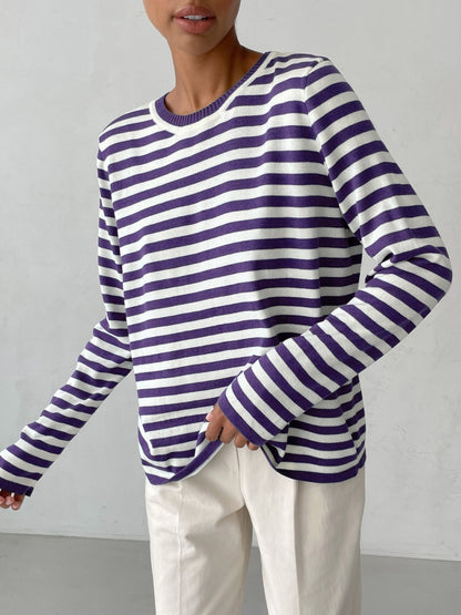 Striped Round Neck Long Sleeve Sweater