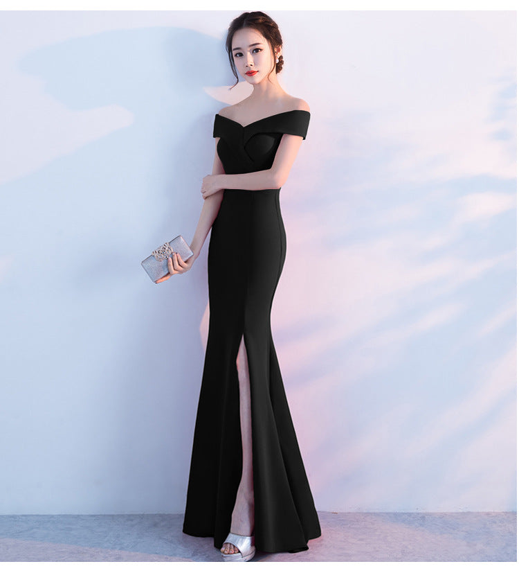 Cocktail Evening Dress Chen Elegant Long off Shoulder Fishtail Host Dress Maxi Dress