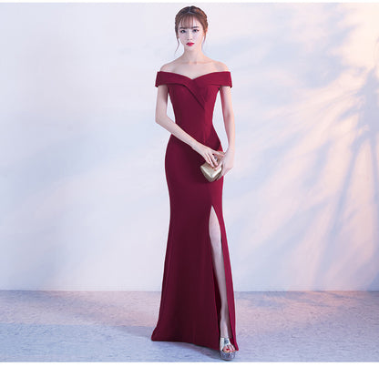 Cocktail Evening Dress Chen Elegant Long off Shoulder Fishtail Host Dress Maxi Dress