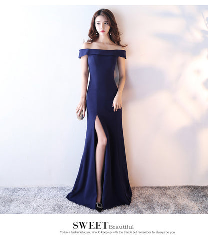 Evening Dress Women Cocktail Elegant Long Sexy Black off Shoulder Slim Fishtail Host Dress