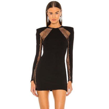 Women's Black Lace Mesh Stretch Wind Dress