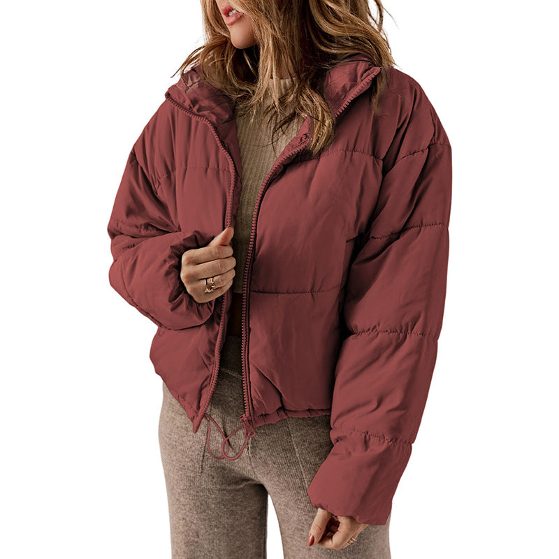 Abrigo de pan de invierno para mujer, ropa gruesa y cálida a juego, de ocio, Color sólido, con cuello levantado, acolchado de algodón, novedad