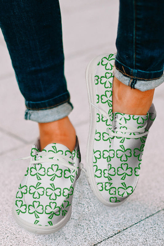 White St Patricks Day Color Contrast Clover Slip On Shoes