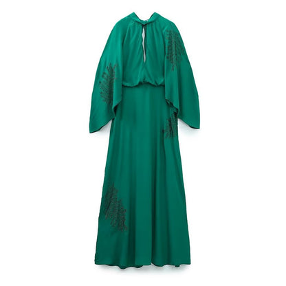 Robe mi-longue à manches longues et col rond pour femme