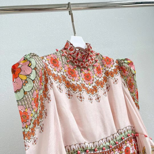 Robe imprimée à manches longues à motif floral pour femmes