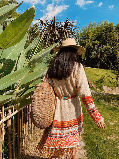 Cardigan tricoté Vintage à franges style Boho, manteau Long pour femmes