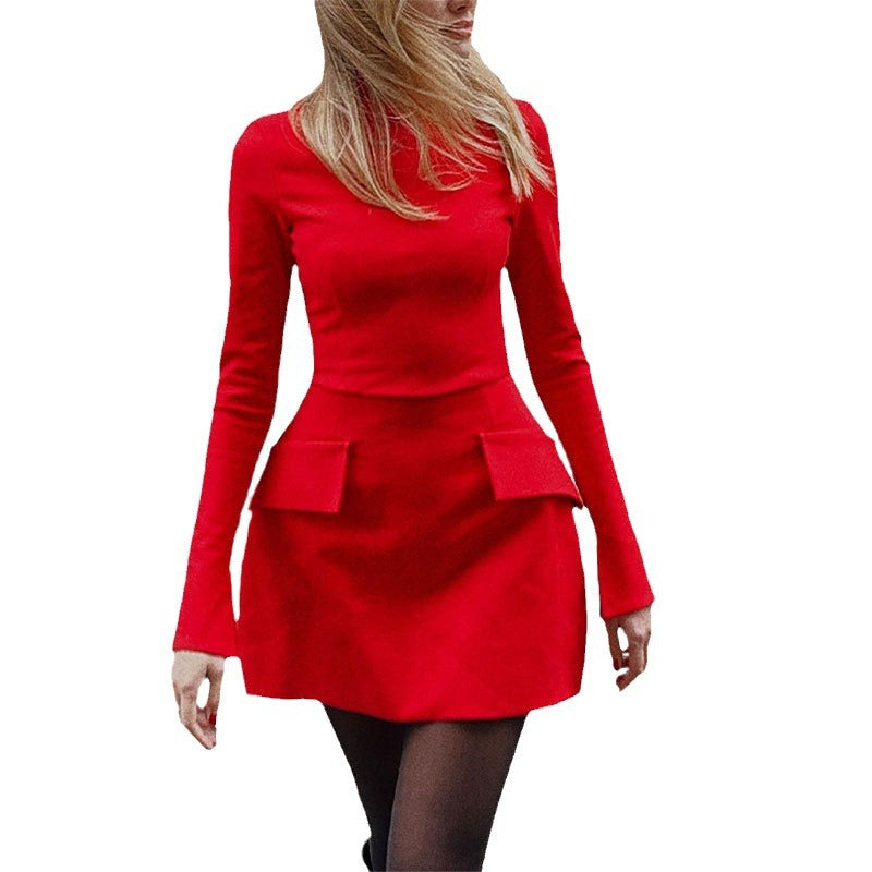 Half Turtleneck Split Cuff Pocket Skirt