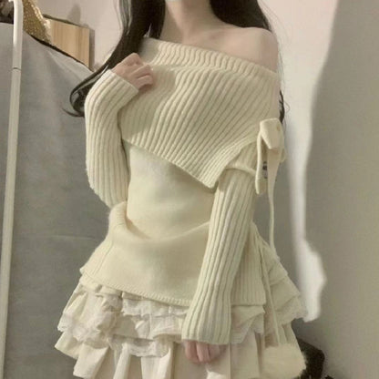 One-shoulder Long Sleeve Knitwear Woman