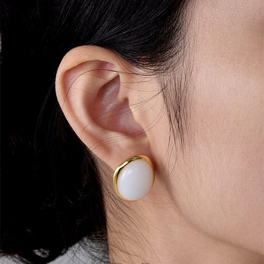 White Jade Tigereye Chinese Style Fashion Special-interest Design Ear Studs