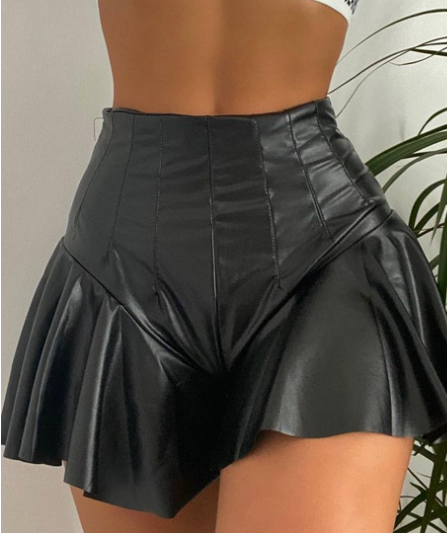 Faux Leather Casual Pants Pleated Pants Skirt Sheath A- line Shorts Leather Skirt Ruffled Small Leather Pants