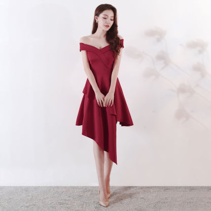 Evening Dress Short Winter Cocktail Dress Women Fashionable off Shoulder Front Short Back Long Annual Meeting