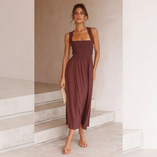 Robe Maxi décontractée en coton et lin, couleur unie, sans manches, printemps été