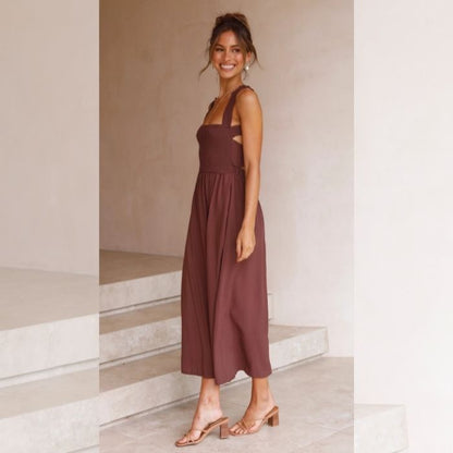 Robe Maxi décontractée en coton et lin, couleur unie, sans manches, printemps été