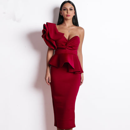 Robe de soirée de Cocktail formelle pour femmes, Sexy, épaules dénudées, à volants, dos nu, robe de dîner