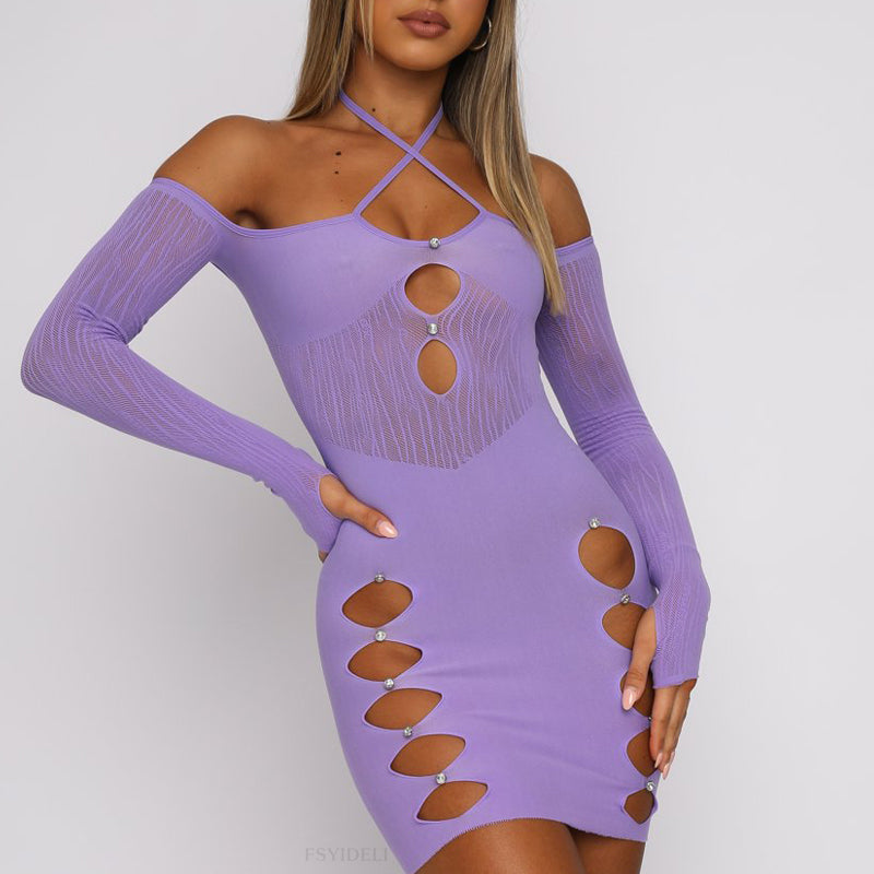 Robe en maille pour femmes, chemisier transparent, Sexy, couture en diamant, printemps été