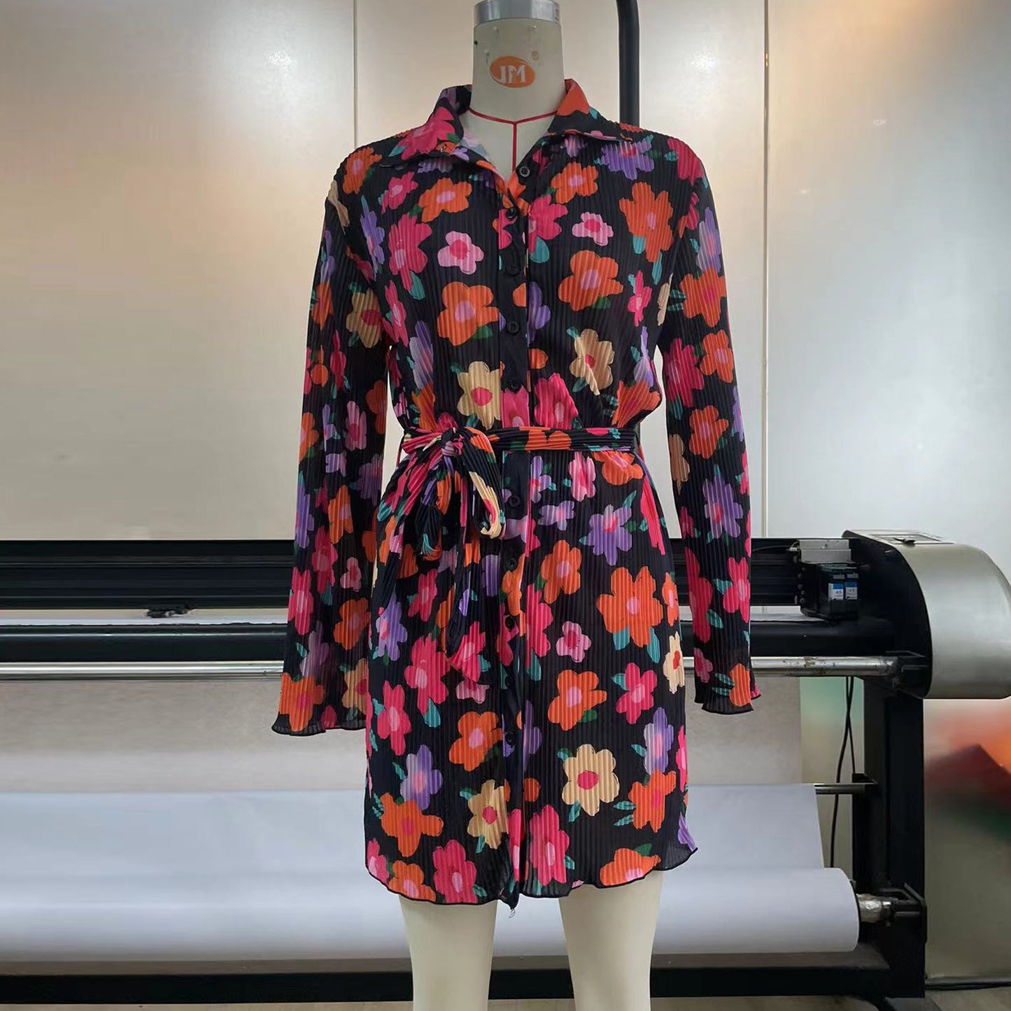 Robe d'été imprimé Floral à lacets, col rabattu, simple boutonnage, Cardigan à manches longues pour femmes