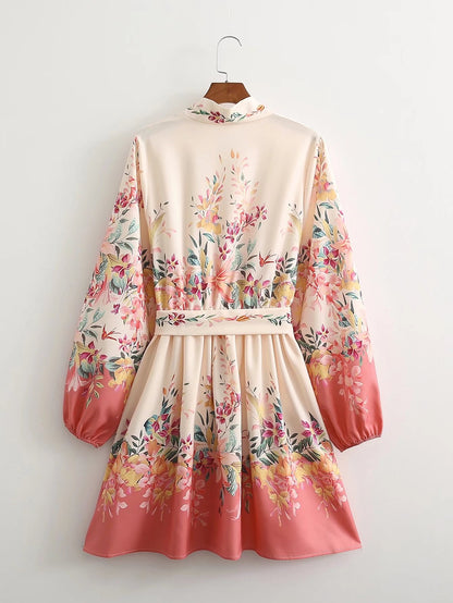 Summer Wind Women Long Sleeve Positioning Floral Dress