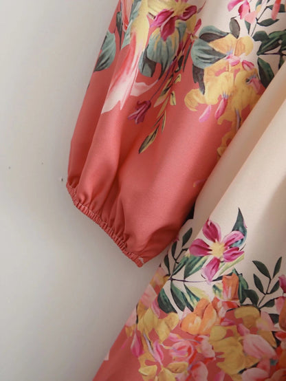 Vestido floral de manga larga con posicionamiento para mujer Summer Wind