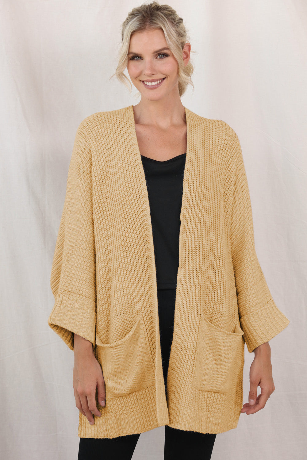 Cardigan à manches longues en tricot gaufré avec poche