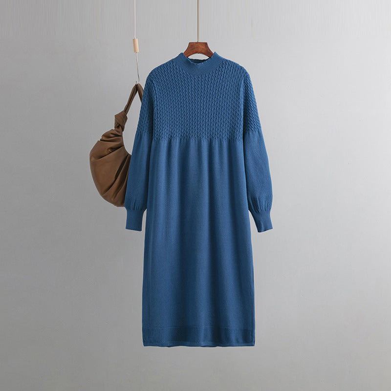 Loose Mid Length Bottoming Knitted Dress Women Autumn Winter V neck Long Sleeve Woolen