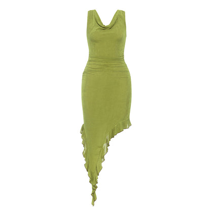 Dress Simple Sexy Hollow Out Cutout Camisole Pleated Slim Dinner Dress Women