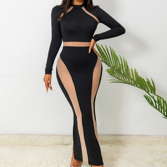 Summer Nightclubs Sexy Long Sheath Dress Long Sleeve Black Lace Grenadine Dress