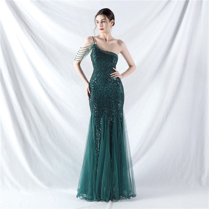 Dress Craft Beading Positioning Floral Sequin Stitching Mesh High-End Evening Dress