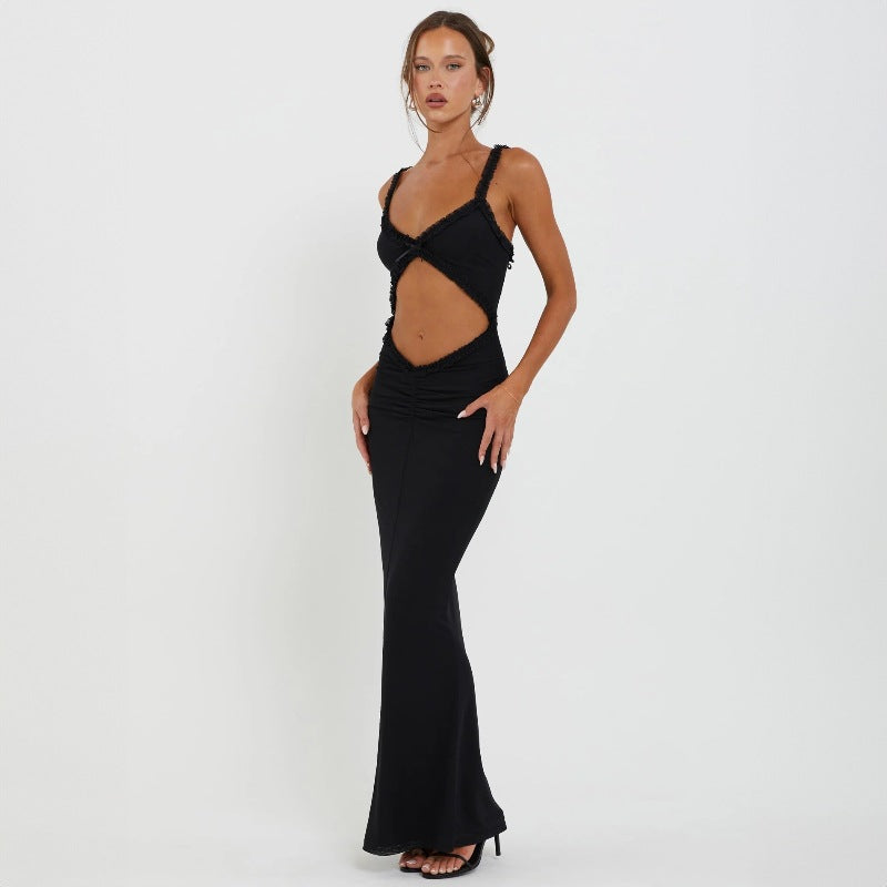 Combinaison d'été à bretelles en bois, sans col, courte, Sexy, Slim Fit, robe Maxi pour femmes