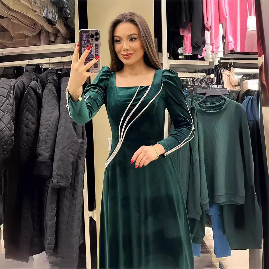 Robe Maxi à strass à manches longues pour femmes, automne