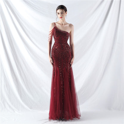 Dress Craft Beading Positioning Floral Sequin Stitching Mesh High-End Evening Dress