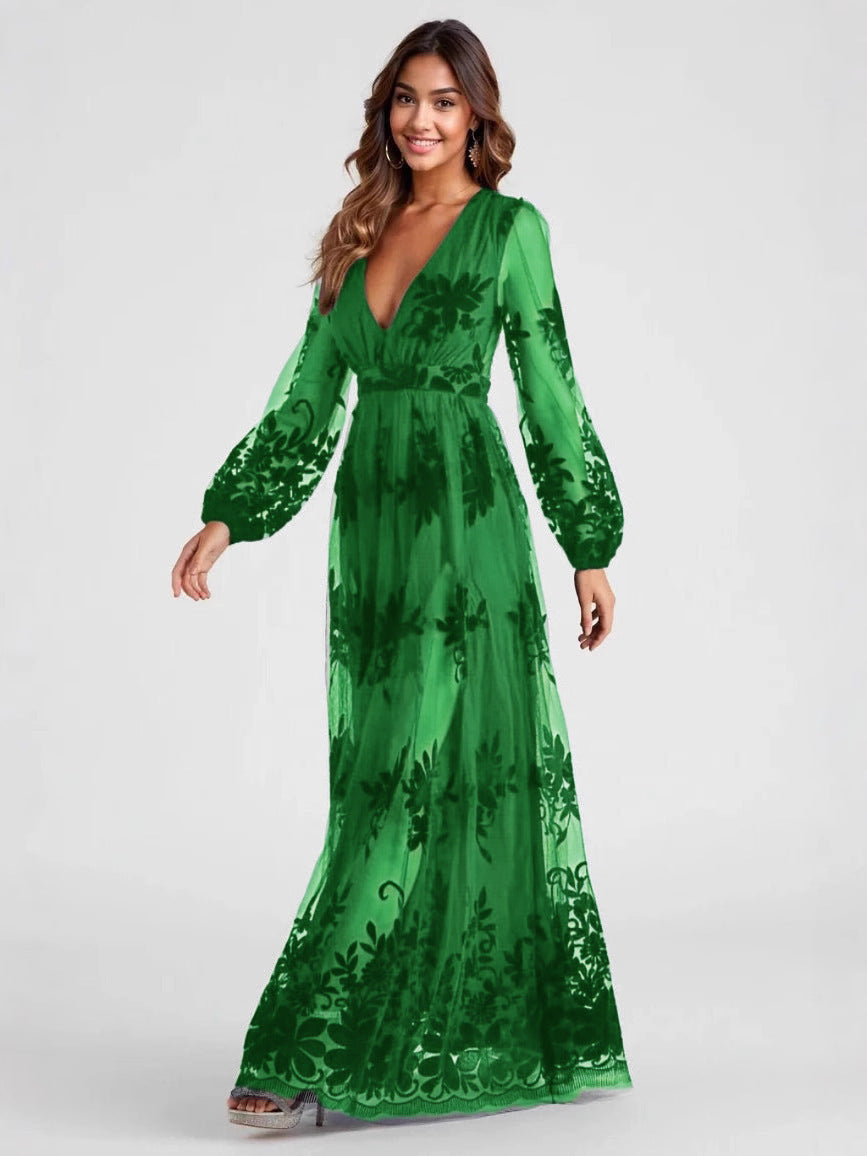 Maxi Dress Sexy High Split Ladies Long Sleeves Evening Dress