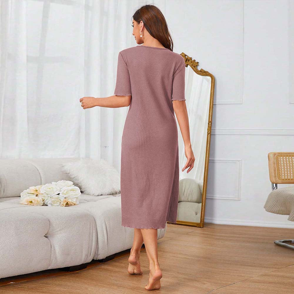 Col en V une étape été Simple confortable haute qualité mi-longue robe de nuit femmes