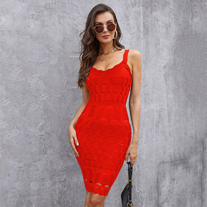 Sling Bandage Dress Socialite High End Spring Dress Tight Waist Hollow Out Cutout Women Clothing Delivery