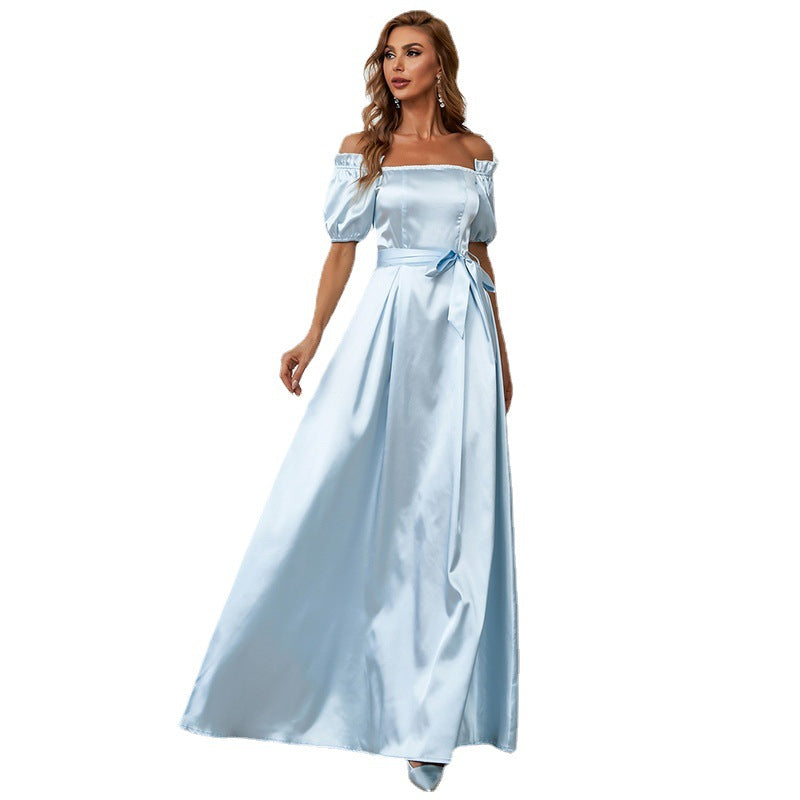 One-Neck Wedding Elegant High-End Mid-Length Wrapped Chest Evening Dress A- line Dress for Women Prom Formal Gown