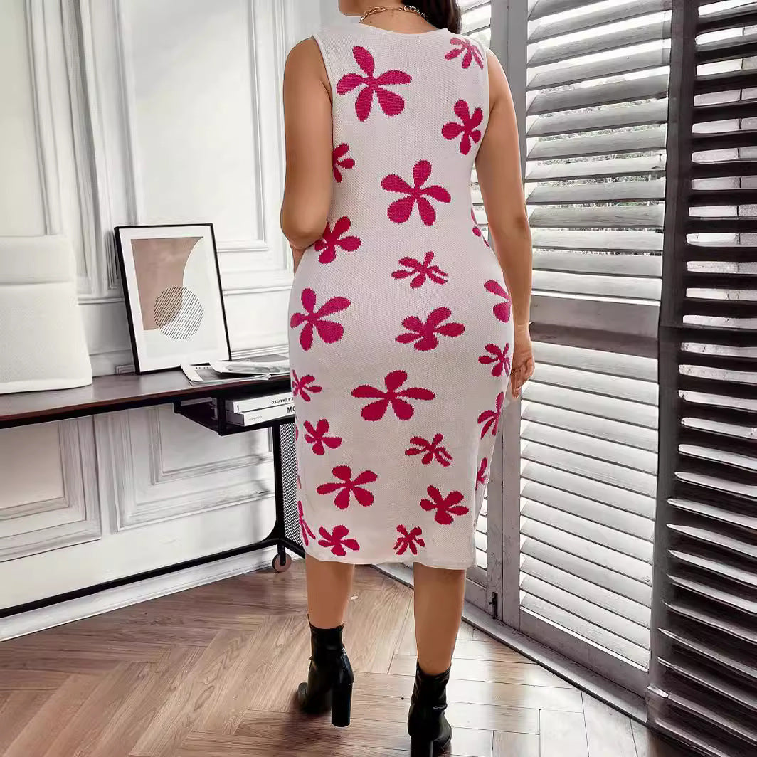 Cheongsam en laine printemps été robe sans manches pull imprimé