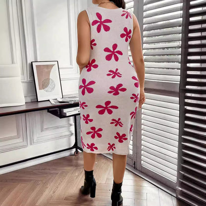 Cheongsam en laine printemps été robe sans manches pull imprimé