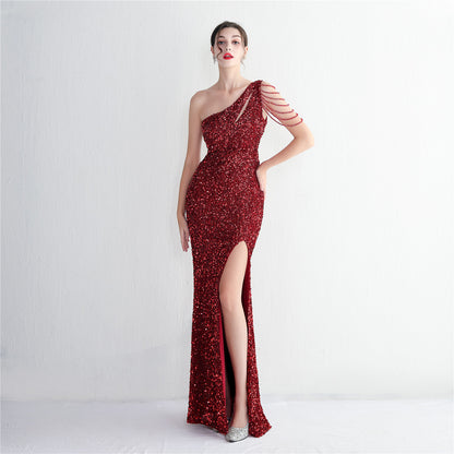 Imitation Handmade Sequin Craft Beaded Shoulder Appreciation Dinner Slim Fit Fishtail Wedding Car Model Exhibition Socialite