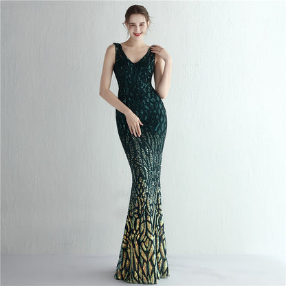 Gradient Sequin Ladies Cocktail Elegant Figure Flattering Long Sequined Queen Dinner Fishtail