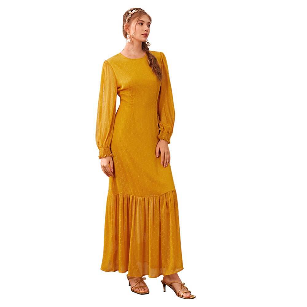 Round Neck Maxi Dress Lantern Sleeve Loose Maxi Dress