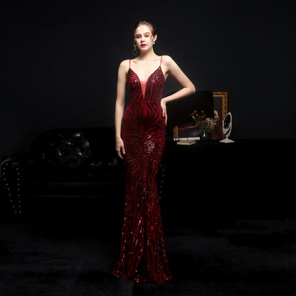 Sequined Fishtail Formal Dress Performance Etiquette Evening Dress Formal Gown