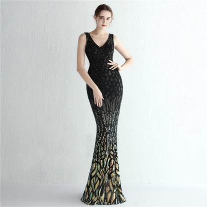 Gradient Sequin Ladies Cocktail Elegant Figure Flattering Long Sequined Queen Dinner Fishtail