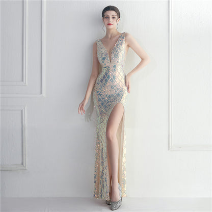 Dress Sexy Colorful Sequined Night Club Dress Long Evening Dress