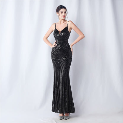 Positioning Floral Cutting Dinner Annual Meeting Wedding Sequin Sling Evening Dress