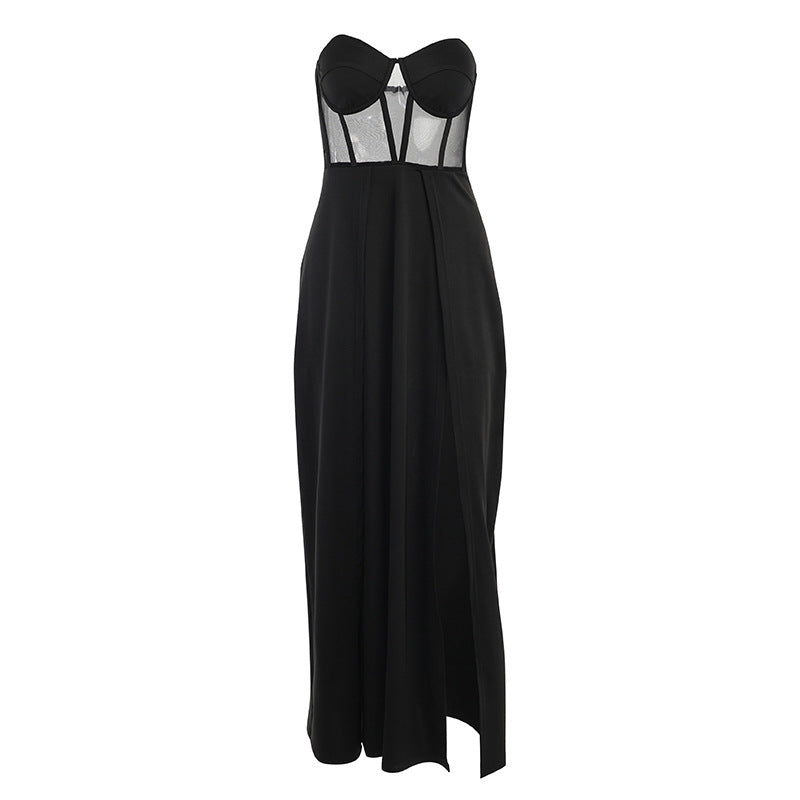 Maxi été bustier tubulaire Sexy robe fendue femmes élégante robe Chic gracieuse