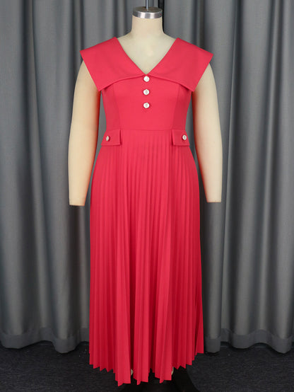 Robe élégante à col en V pour le printemps et l'été, robe élégante plissée blanche et rouge