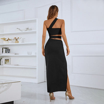 Vestido Bandage Sexy para Mujer, Vestido con Hombros Inclinados y Diseño Ahuecado